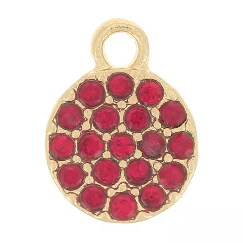 Dije redondo de 7 mm con strass - Dorado - Rojo x1