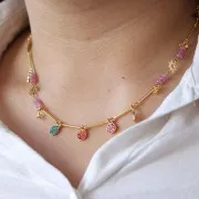 Dije redondo de 7 mm con strass - Dorado - Rojo x1