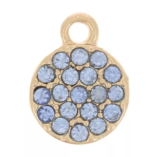 Colgante redondo de 7 mm con strass - Dorado - Azul claro x1