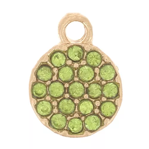 Dije redondo de 7 mm con strass - Dorado - Verde claro x1