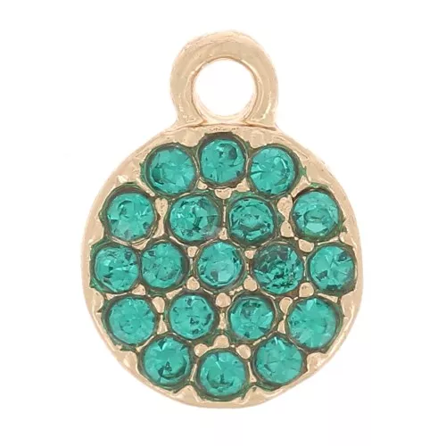 Dije redondo de 7 mm con strass - Dorado - Azul petróleo x1