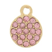 Dije redondo de 7 mm con strass - Dorado - Rosa claro x1