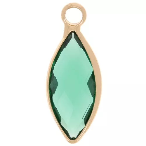 Colgante navette de cristal facetado 19x8 mm - Dorado - Esmeralda x1