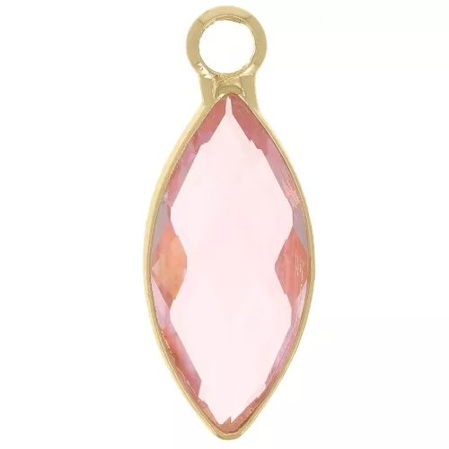 Colgante navette de cristal facetado 19x8 mm - Dorado - Rosa x1