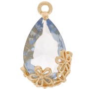 Colgante gota de cristal facetado con flores 16x9 mm - Dorado - Azul claro x1|raw }}