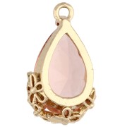 Colgante gota de cristal facetado con flores 16x9 mm - Dorado - Rosa Salmón x1