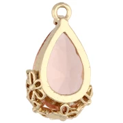 Colgante gota de cristal facetado con flores 16x9 mm - Dorado - Rosa Salmón x1