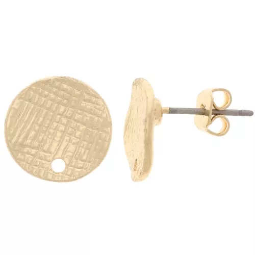 Pendientes de disco ondulado con orificio efecto cresta de 12 mm - Dorado x2