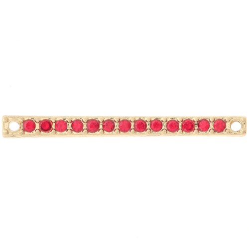 Entrepieza 30x2 mm con strass - Dorado - Rojo x1