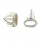 Cuenta pasante spike para cordón 5 mm plateado envejecido x1