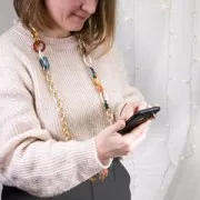 Eslabón acrílico transparente ovalado 24x18 mm - Violeta jaspeado - Verde x1