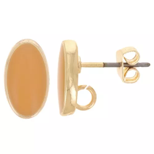 Pendientes ovalados 12x7 mm con resina epoxi - Dorado - Ocre x2