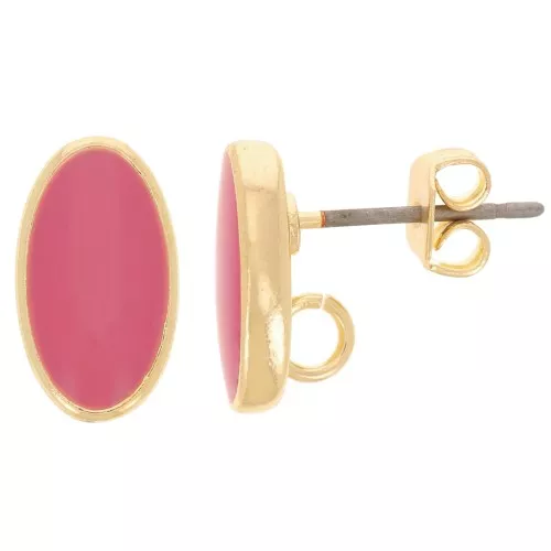 Pendientes Ovalados 12x7 mm con Resina Epoxy - Dorado - Rosa Profundo x2