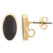 Pendientes ovalados 12x7 mm con resina epoxi - Dorado - Negro x2