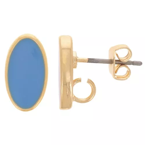 Pendientes ovalados 12x7 mm con resina epoxi - Dorado - Azul x2
