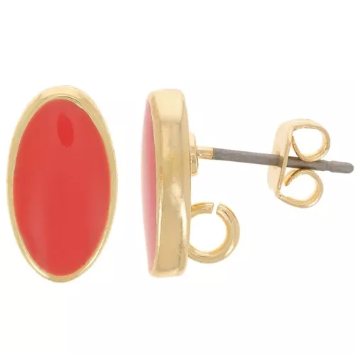 Pendientes ovalados 12x7 mm con resina epoxi - Dorado - Rojo claro x2