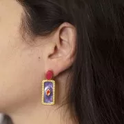 Pendientes ovalados 12x7 mm con resina epoxi - Dorado - Rojo claro x2
