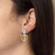 Pendientes ovalados 12x7 mm con resina epoxi - Dorado - Rojo claro x2