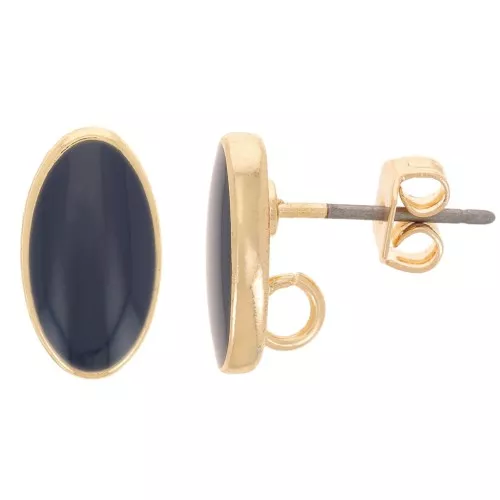 Pendientes ovalados 12x7 mm con resina epoxi - Dorado - Azul noche x2