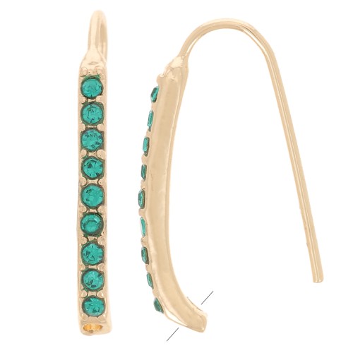 Pendientes de strass 22x2 mm con agujero - Dorado - Azul petróleo x2