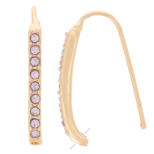 Ganchos pendientes con strass 22x2 mm con un agujero - Dorado - Lila x2