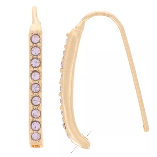 Ganchos pendientes con strass 22x2 mm con un agujero - Dorado - Lila x2