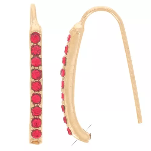 Ganchos pendientes con strass 22x2 mm con un agujero - Dorado - Rojo x2