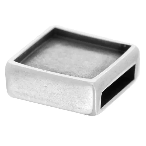 Cuenta pasante cuadrada para decorar para cordón 10mm Plateado antiguo