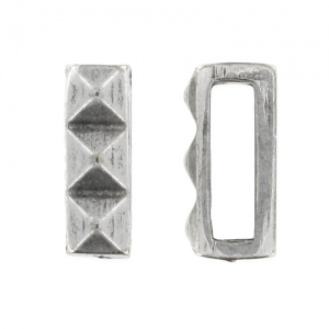 Cuenta pasante decoración relieve para cordón 10mm plateado antig. x1