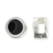 Cuenta pasante esmaltada para cordón 5 mm plateado antiguo/Negro x1