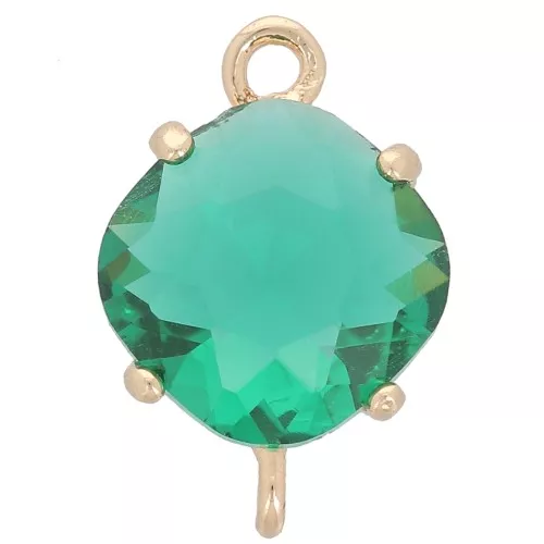 Entrepieza de cristal facetado en forma de diamante 16x11 mm - Dorado - Verde oscuro x1