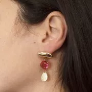Entrepieza de cristal facetado en forma de diamante 16x11 mm - Dorado - Frambuesa x1