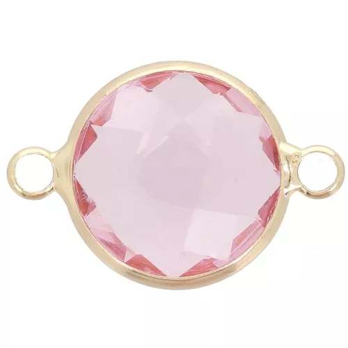 Cristal facetado redondo entrepieza 15 mm - Oro - Rosa claro x1