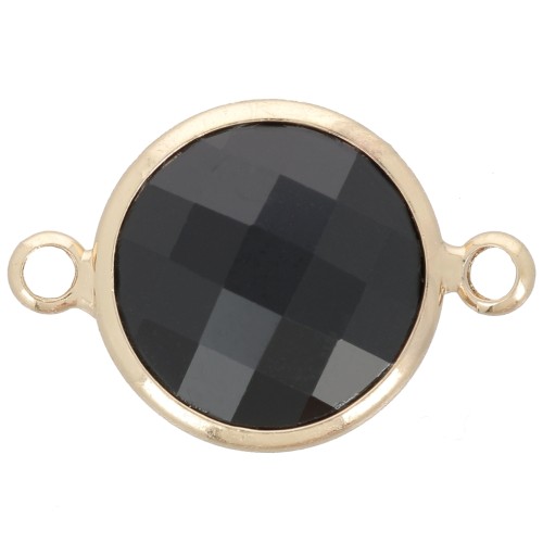 Entrepieza redondo de cristal facetado 15 mm - Oro - Negro x1