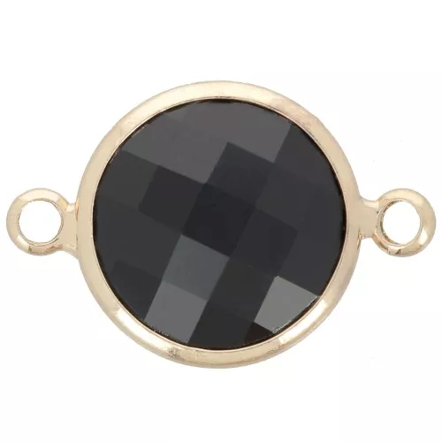 Entrepieza redondo de cristal facetado 15 mm - Oro - Negro x1