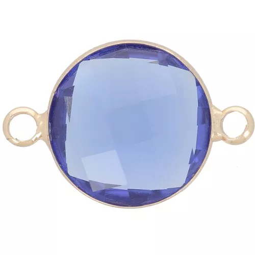 Entrepieza redondo de cristal facetado 15 mm - Oro - Azul zafiro x1