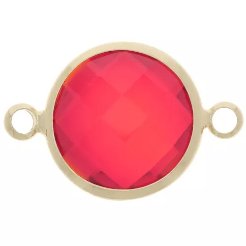 Entrepieza redondo de cristal facetado 15 mm - Oro - Rojo x1