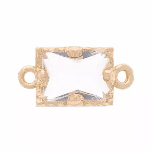 Entrepieza rectangular de cristal facetado 12x6 mm - Dorado - Cristal x1