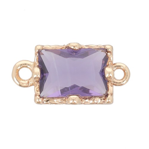 Entrepieza rectangular de cristal facetado 12x6 mm - Dorado - Violeta x1