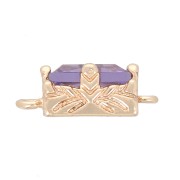 Entrepieza rectangular de cristal facetado 12x6 mm - Dorado - Violeta x1