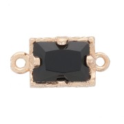 Entrepieza rectangular de cristal facetado 12x6 mm - Dorado - Negro x1