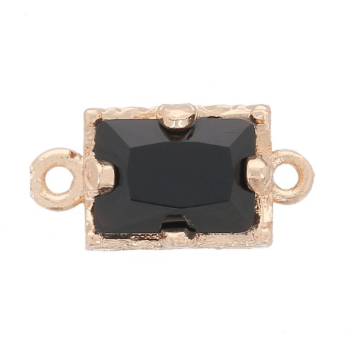 Entrepieza rectangular de cristal facetado 12x6 mm - Dorado - Negro x1