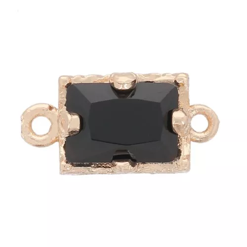 Entrepieza rectangular de cristal facetado 12x6 mm - Dorado - Negro x1