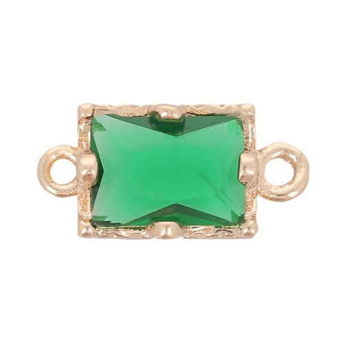 Entrepieza rectangular de cristal facetado 12x6 mm - Dorado - Verde esmeralda x1