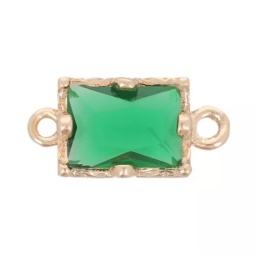 Entrepieza rectangular de cristal facetado 12x6 mm - Dorado - Verde esmeralda x1