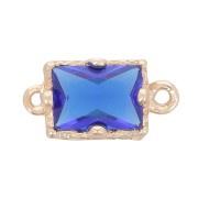 Entrepieza rectangular de cristal facetado 12x6 mm - Dorado - Azul real x1