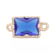 Entrepieza rectangular de cristal facetado 12x6 mm - Dorado - Azul real x1
