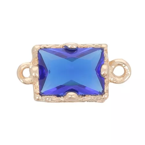 Entrepieza rectangular de cristal facetado 12x6 mm - Dorado - Azul real x1