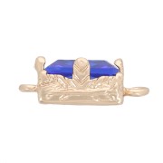 Entrepieza rectangular de cristal facetado 12x6 mm - Dorado - Azul real x1