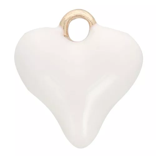 Colgante corazón 13x12 mm con resina epoxi - Dorado - Blanco x1